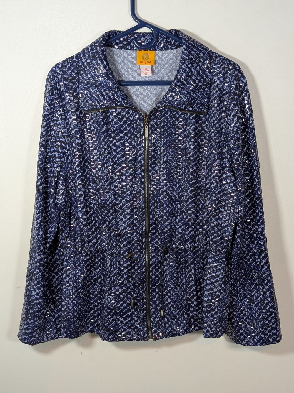 Ruby Road Blue Patterned Zip-Front Shiny Snakeskin Jacket